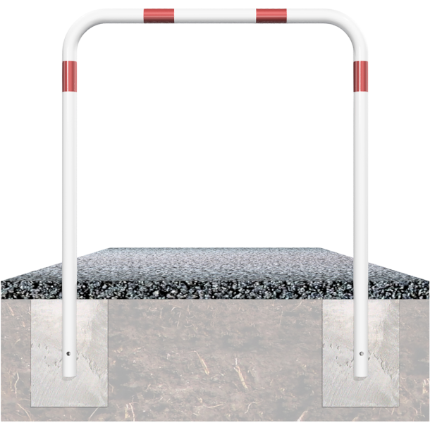 Hoop of steel tube |  48 x 2,5 mm | without cross bar | for casting in concrete | total width 500 mm | total height 1400 mm | hot-dip galvanized and white coatedwith red reflecting stripes